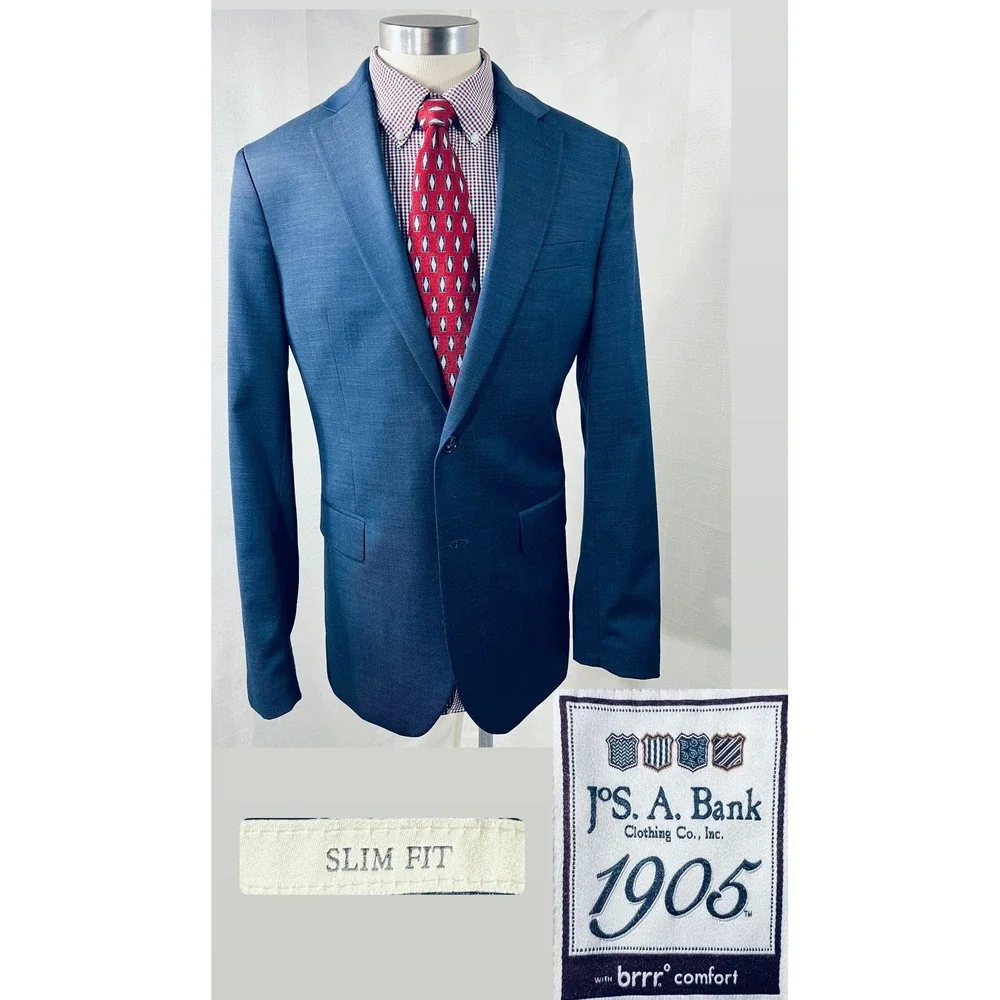 Jos A Bank 1905 Slim Fit Blue Wool Blend Blazer Sport Coat 40 Long brrr Comfort